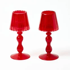 Candle Holders | Tea Light Lanterns<Mrs. Alice Red Glass Lantern Tea Light Holder (Pair) - 18 cm