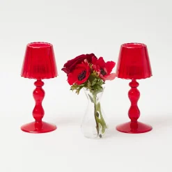 Candle Holders | Tea Light Lanterns<Mrs. Alice Red Glass Lantern Tea Light Holder (Pair) - 18 cm