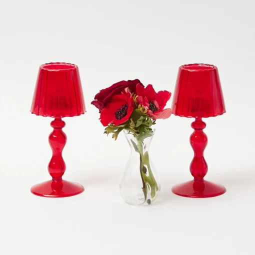 Candle Holders | Tea Light Lanterns<Mrs. Alice Red Glass Lantern Tea Light Holder (Pair) - 18 cm