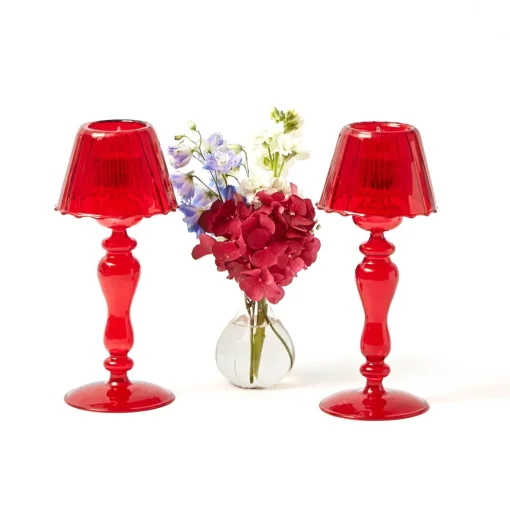 Candle Holders | Tea Light Lanterns<Mrs. Alice Red Glass Lantern Tea Light Holder (Pair) - 24 cm