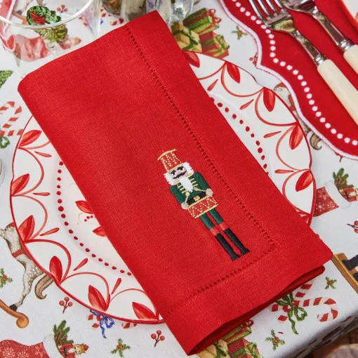 Napkins<Mrs. Alice Red Linen Embroidered Nutcracker Napkins (Set of 4)