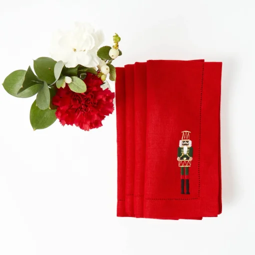 Napkins<Mrs. Alice Red Linen Embroidered Nutcracker Napkins (Set of 4)