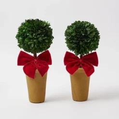 Christmas Decorations<Mrs. Alice Red Ribboned Potted Boxwood Ball (Pair)