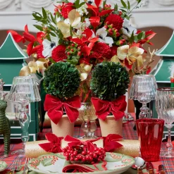 Christmas Decorations<Mrs. Alice Red Ribboned Potted Boxwood Ball (Pair)