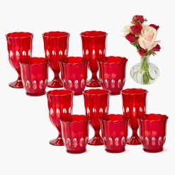 Glasses | Glassware Sets<Mrs. Alice Red Scalloped Glassware (Set of 12)