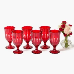 Glasses<Mrs. Alice Red Scalloped Wine Glasses (Set of 6)