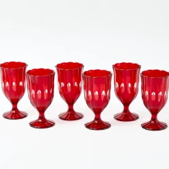Glasses<Mrs. Alice Red Scalloped Wine Glasses (Set of 6)