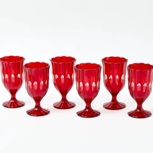 Glasses<Mrs. Alice Red Scalloped Wine Glasses (Set of 6)
