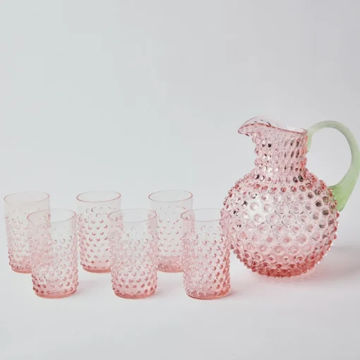 Glassware Sets<Mrs. Alice Rose Hobnail Jug with Emerald Handle & Glasses (Set of 6)