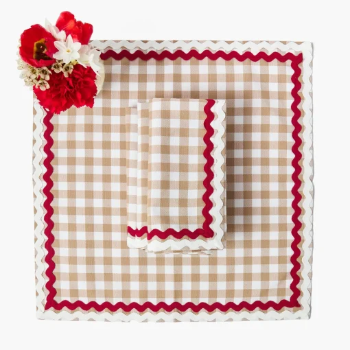 Napkins<Mrs. Alice Rossina Putty Gingham & Red Napkins (Set of 4)