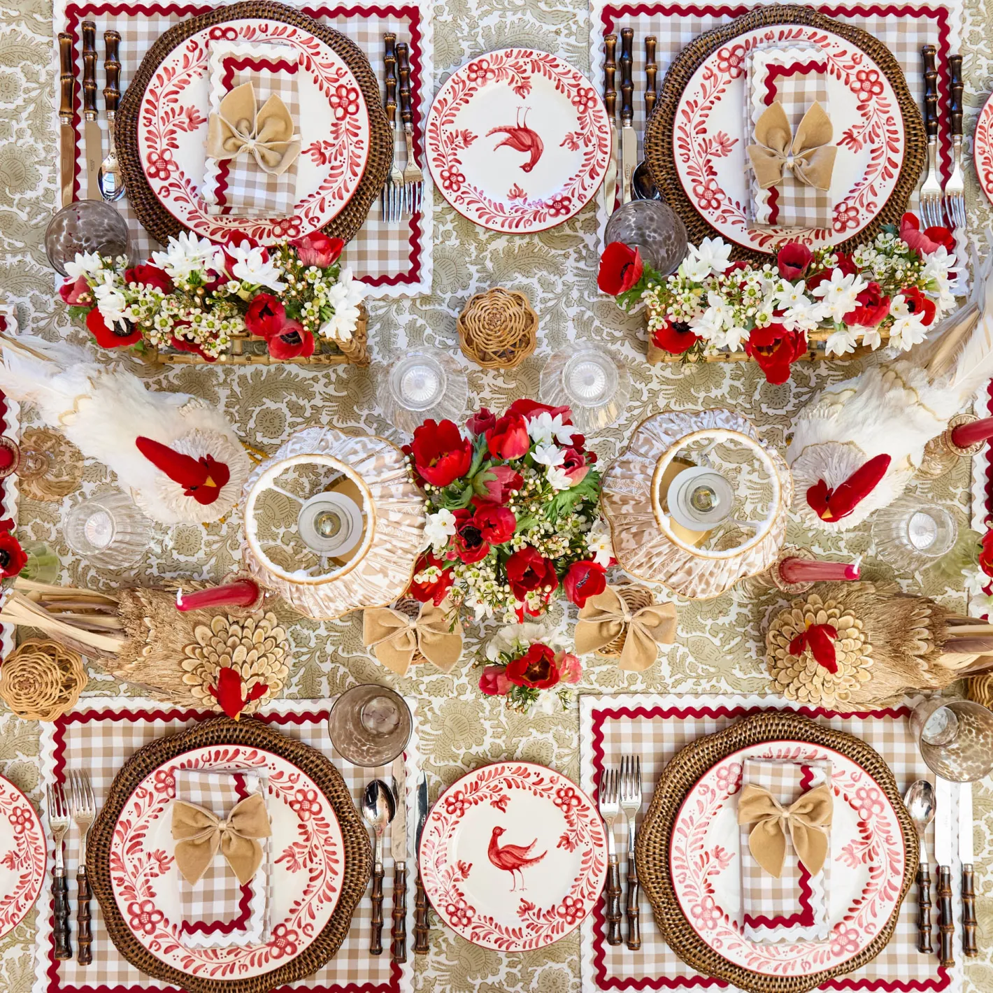 Table Linen Sets<Mrs. Alice Rossina Putty Gingham & Red Placemats & Napkins (Set of 4)