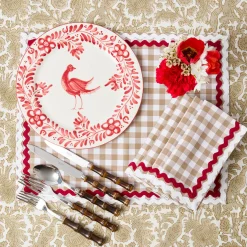 Table Linen Sets<Mrs. Alice Rossina Putty Gingham & Red Placemats & Napkins (Set of 4)