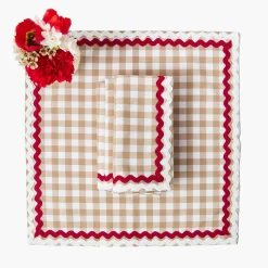 Table Linen Sets<Mrs. Alice Rossina Putty Gingham & Red Placemats & Napkins (Set of 4)