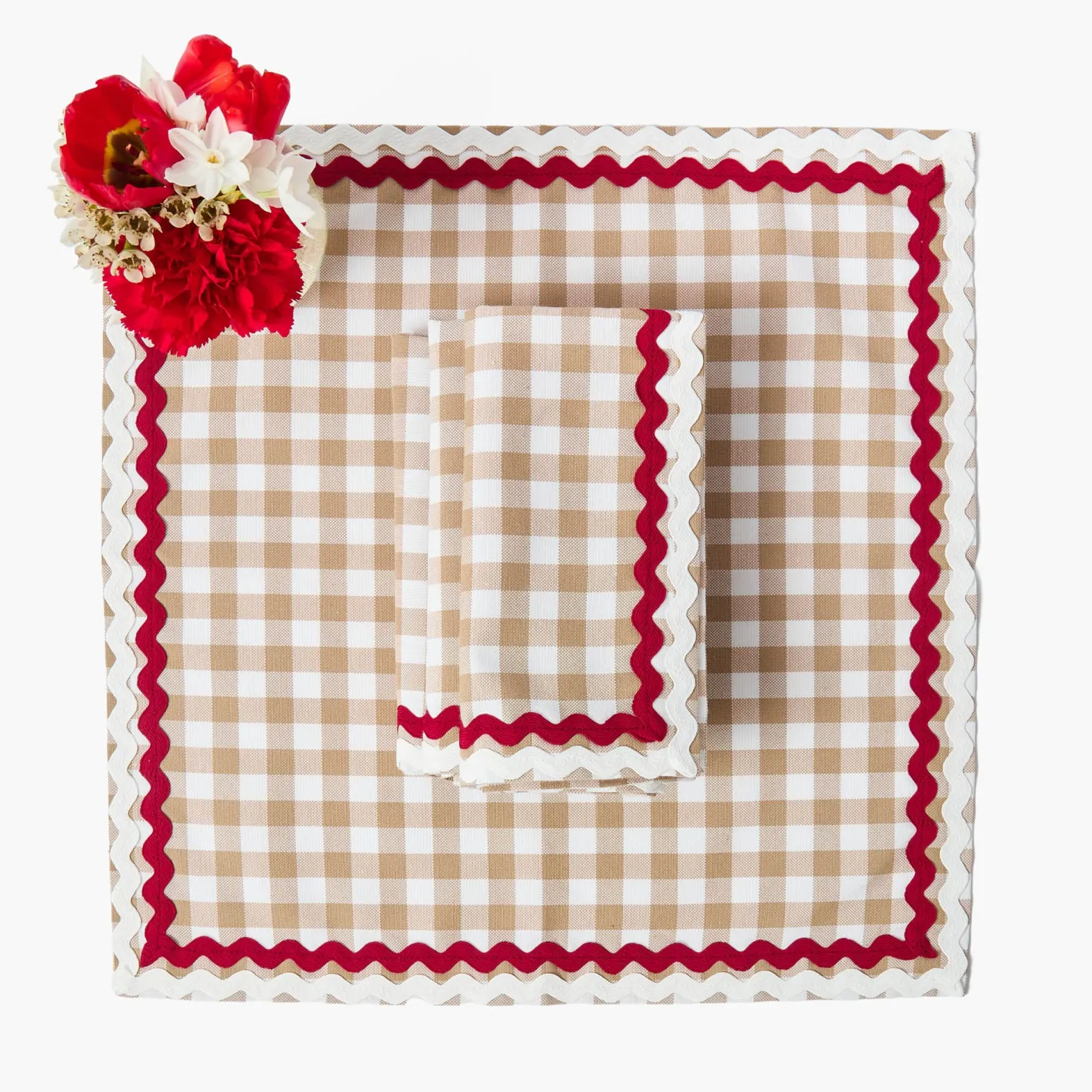 Table Linen Sets<Mrs. Alice Rossina Putty Gingham & Red Placemats & Napkins (Set of 4)