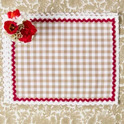 Table Linen Sets<Mrs. Alice Rossina Putty Gingham & Red Placemats & Napkins (Set of 4)