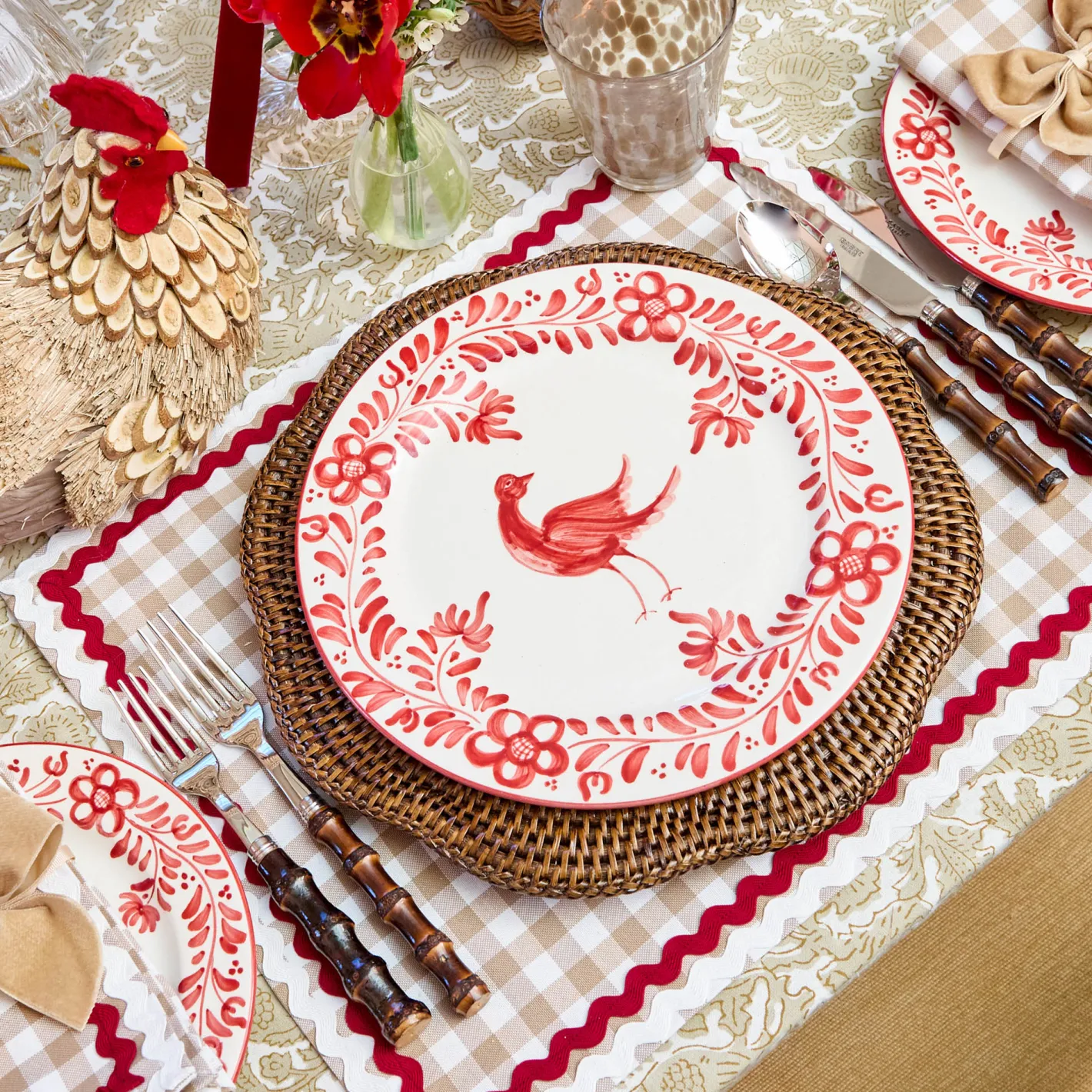 Table Linen Sets<Mrs. Alice Rossina Putty Gingham & Red Placemats & Napkins (Set of 4)