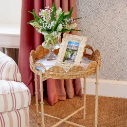 Trays | Trays<Mrs. Alice Round Scalloped Rattan Tray With Stand