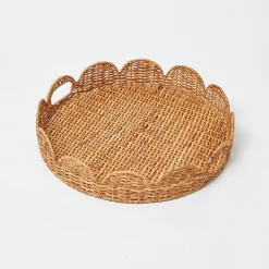 Trays | Trays<Mrs. Alice Round Scalloped Rattan Tray With Stand
