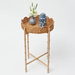 Trays | Trays<Mrs. Alice Round Scalloped Rattan Tray With Stand