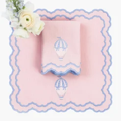Napkins<Mrs. Alice Sarah Pink & Blue Hot Air Balloon Embroidered Napkins (Set of 4)