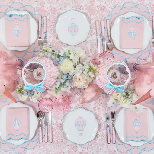 Napkins<Mrs. Alice Sarah Pink & Blue Hot Air Balloon Embroidered Napkins (Set of 4)