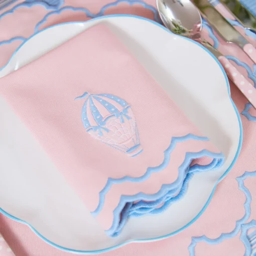 Napkins<Mrs. Alice Sarah Pink & Blue Hot Air Balloon Embroidered Napkins (Set of 4)