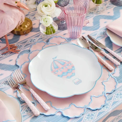 Napkins<Mrs. Alice Sarah Pink & Blue Hot Air Balloon Embroidered Napkins (Set of 4)