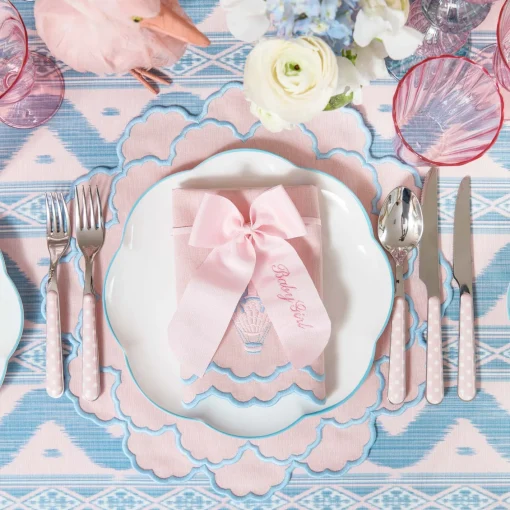Napkins<Mrs. Alice Sarah Pink & Blue Hot Air Balloon Embroidered Napkins (Set of 4)