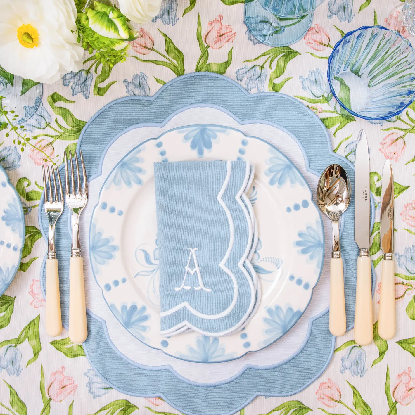 Table Linen Sets | Mrs. Alice Monogram<Mrs. Alice Serena Appliqué Blue Placemats & Napkins (Set of 4)