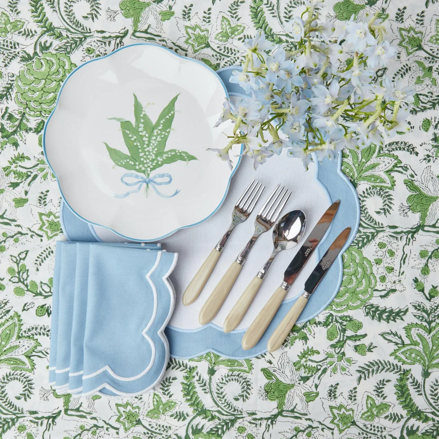 Table Linen Sets | Mrs. Alice Monogram<Mrs. Alice Serena Appliqué Blue Placemats & Napkins (Set of 4)