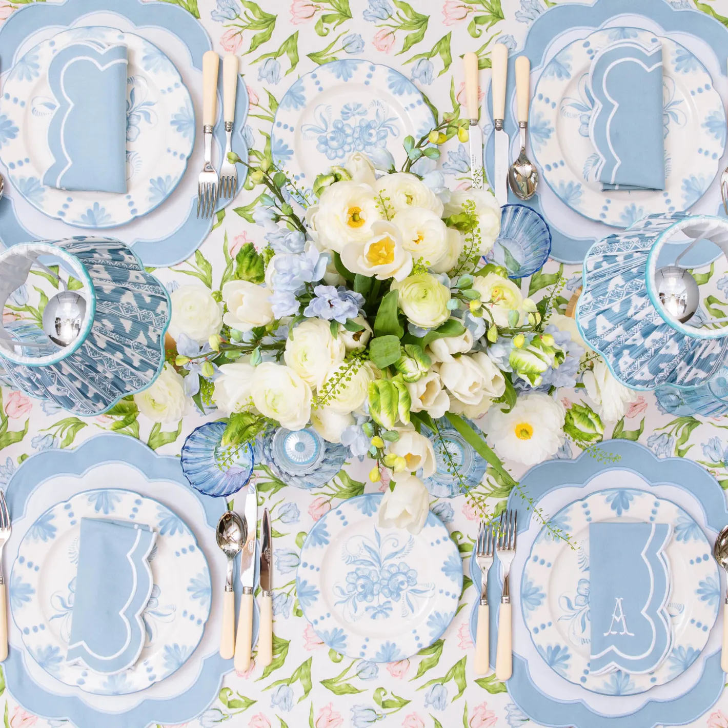 Table Linen Sets | Mrs. Alice Monogram<Mrs. Alice Serena Appliqué Blue Placemats & Napkins (Set of 4)