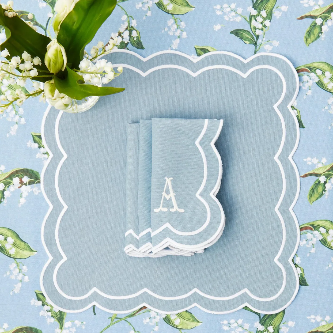 Table Linen Sets | Mrs. Alice Monogram<Mrs. Alice Serena Appliqué Blue Placemats & Napkins (Set of 4)