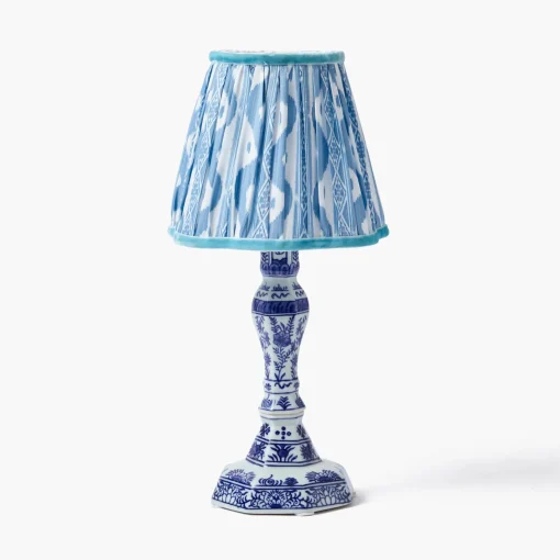 Rechargeable Table Lamps | For Her<Mrs. Alice Serena Chinoiserie Rechargeable Lamp with Blue Ikat Shade (18cm)