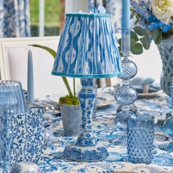 Rechargeable Table Lamps | For Her<Mrs. Alice Serena Chinoiserie Rechargeable Lamp with Blue Ikat Shade (18cm)