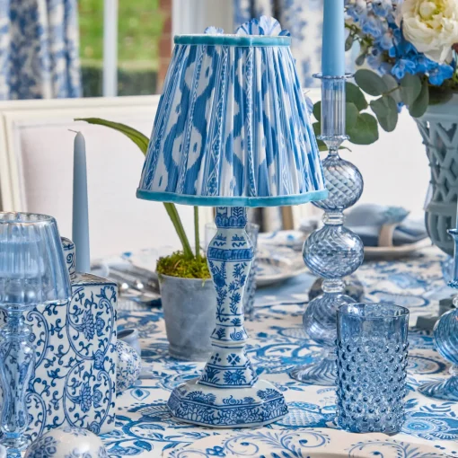 Rechargeable Table Lamps | For Her<Mrs. Alice Serena Chinoiserie Rechargeable Lamp with Blue Ikat Shade (18cm)