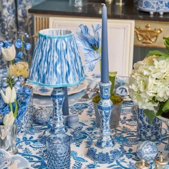 Rechargeable Table Lamps | For Her<Mrs. Alice Serena Chinoiserie Rechargeable Lamp with Blue Ikat Shade (18cm)
