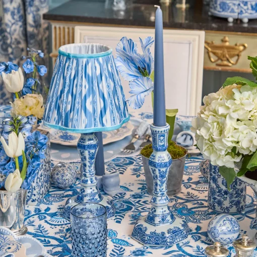 Rechargeable Table Lamps | For Her<Mrs. Alice Serena Chinoiserie Rechargeable Lamp with Blue Ikat Shade (18cm)
