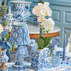 Rechargeable Table Lamps | For Her<Mrs. Alice Serena Chinoiserie Rechargeable Lamp with Blue Ikat Shade (18cm)