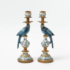 Summer Candleware | Candle Holders<Mrs. Alice Small Blue Parrot Candle Holder (Pair)