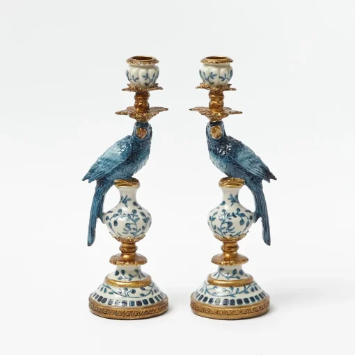 Summer Candleware | Candle Holders<Mrs. Alice Small Blue Parrot Candle Holder (Pair)