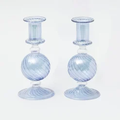 Summer Glassware | Summer Candleware<Mrs. Alice Small Camille Azure Candle Holders (Pair)