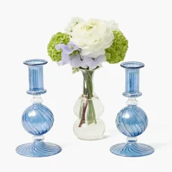 Summer Glassware | Summer Candleware<Mrs. Alice Small Camille Azure Candle Holders (Pair)