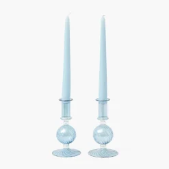 Summer Glassware | Summer Candleware<Mrs. Alice Small Camille Azure Candle Holders (Pair)