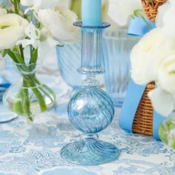 Summer Glassware | Summer Candleware<Mrs. Alice Small Camille Azure Candle Holders (Pair)