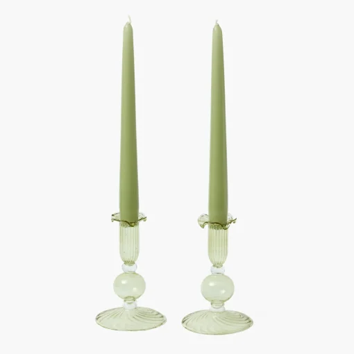 Summer Glassware | Summer Candleware<Mrs. Alice Small Eden Green Candle Holders (Pair)
