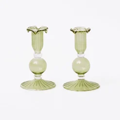Summer Glassware | Summer Candleware<Mrs. Alice Small Eden Green Candle Holders (Pair)