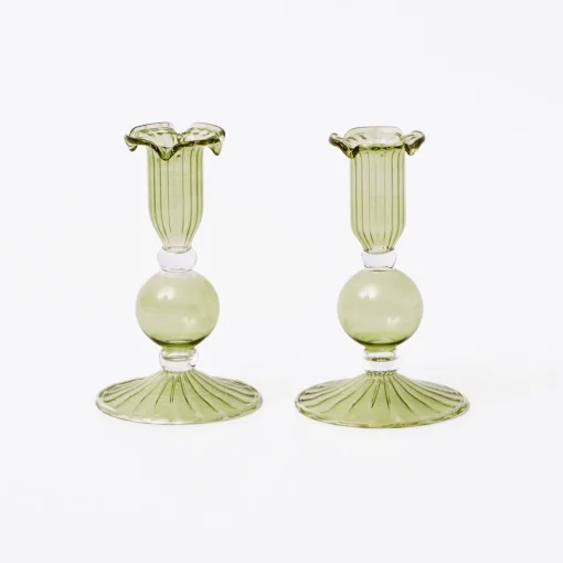 Summer Glassware | Summer Candleware<Mrs. Alice Small Eden Green Candle Holders (Pair)