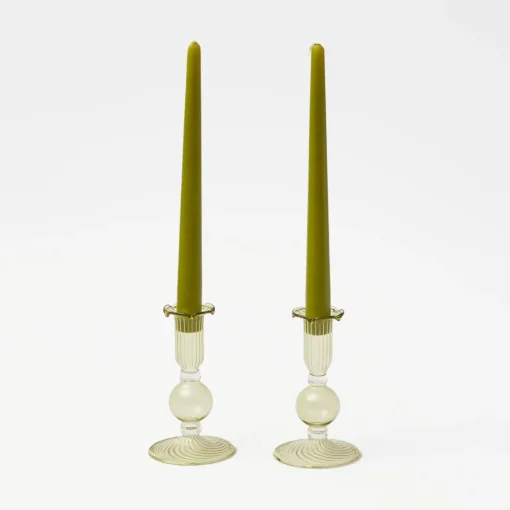 Summer Glassware | Summer Candleware<Mrs. Alice Small Eden Green Candle Holders (Pair)