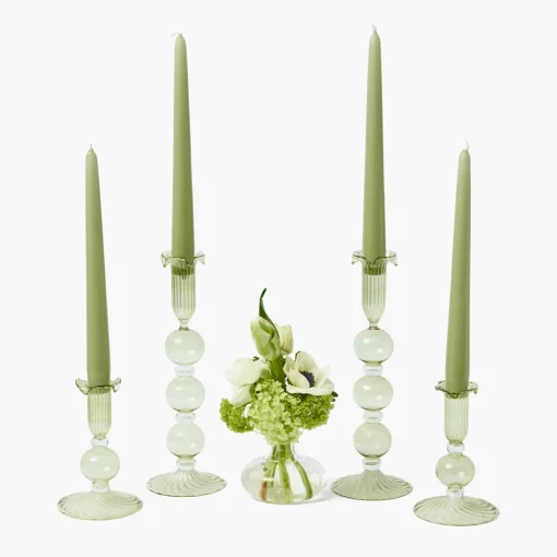 Summer Glassware | Summer Candleware<Mrs. Alice Small Eden Green Candle Holders (Pair)