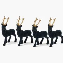 Christmas Decorations<Mrs. Alice Small Flocked Navy Reindeers with Gold Antlers (Set of 4)